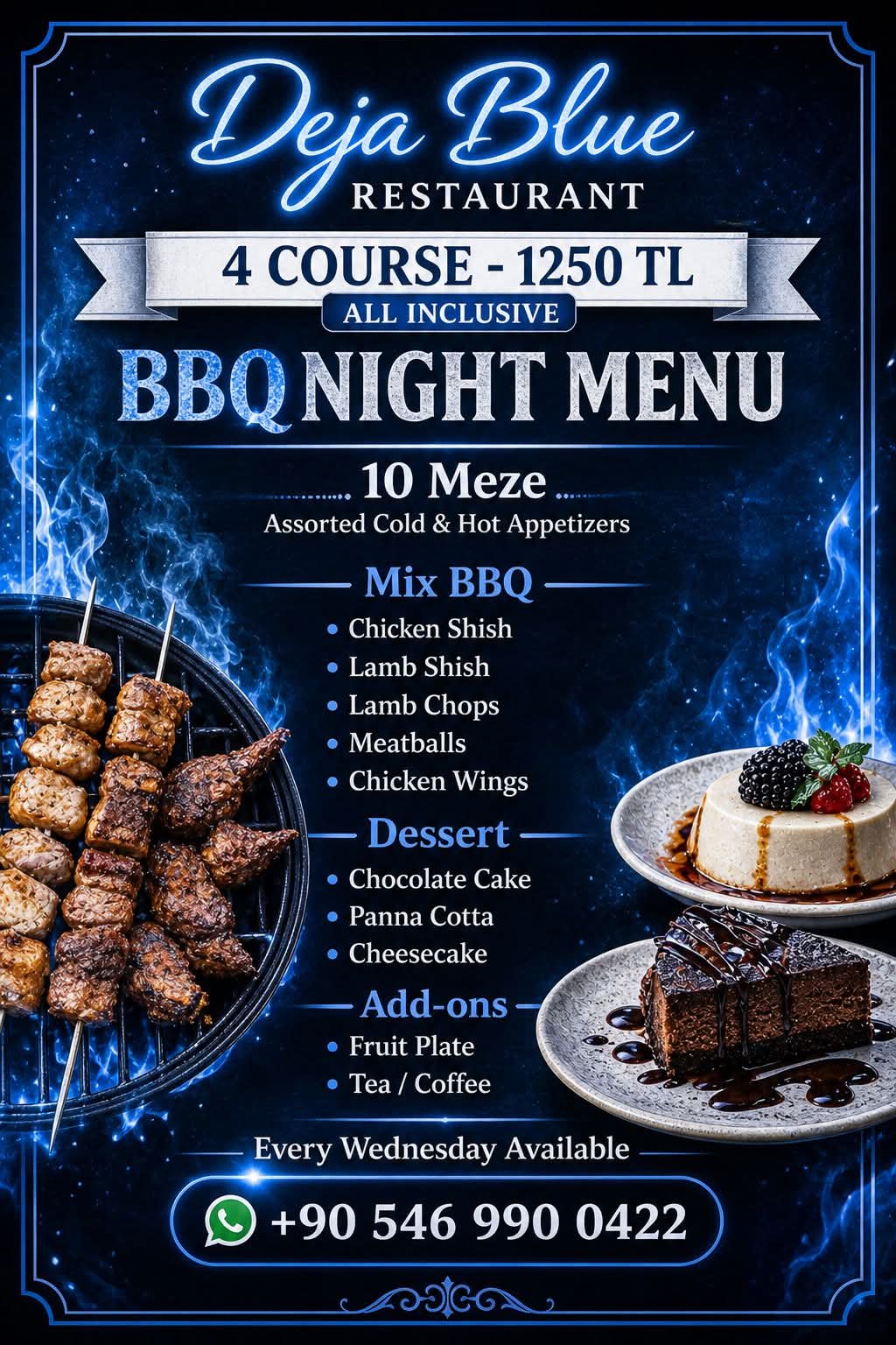 Deja Blue Restaurant – Çarşamba Gecesi Özel BBQ Menüsü
